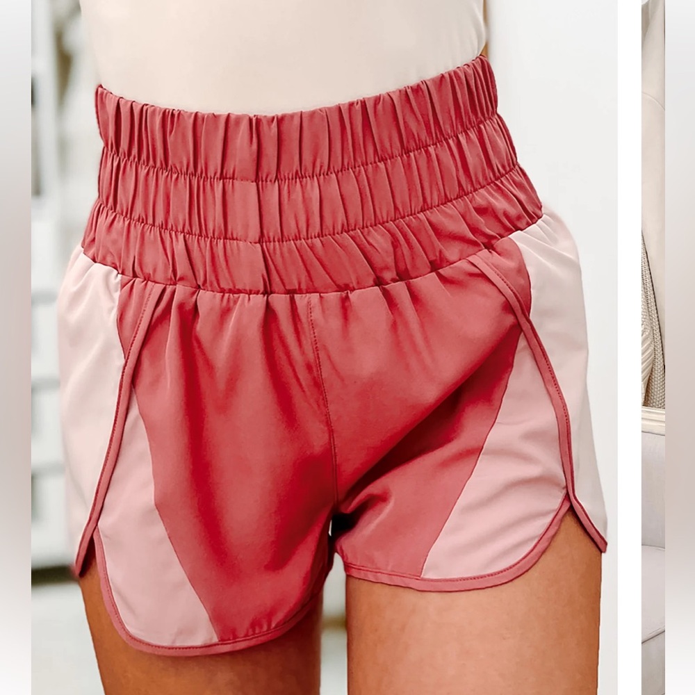 New In Working For It High Waist Colorblock Athletic Shorts pink large (bin Q)
